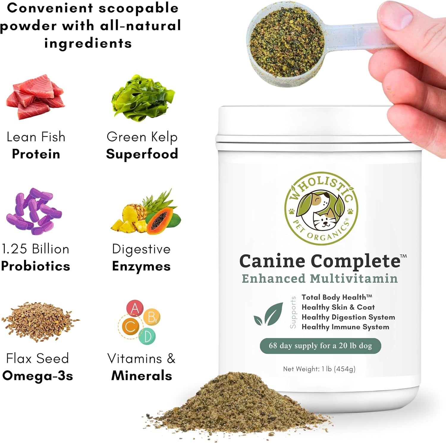 Canine Complete - Dog Multivitamin Powder - 1 Lb - Daily Dog Vitamins and Supplements for Homemade Food - Immune System, Skin, Coat & Overall Health - Small and Large Breed