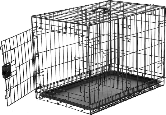 Durable, Foldable Metal Wire Dog Crate with Tray, Single Door, 30 X 19 X 21 In, Black