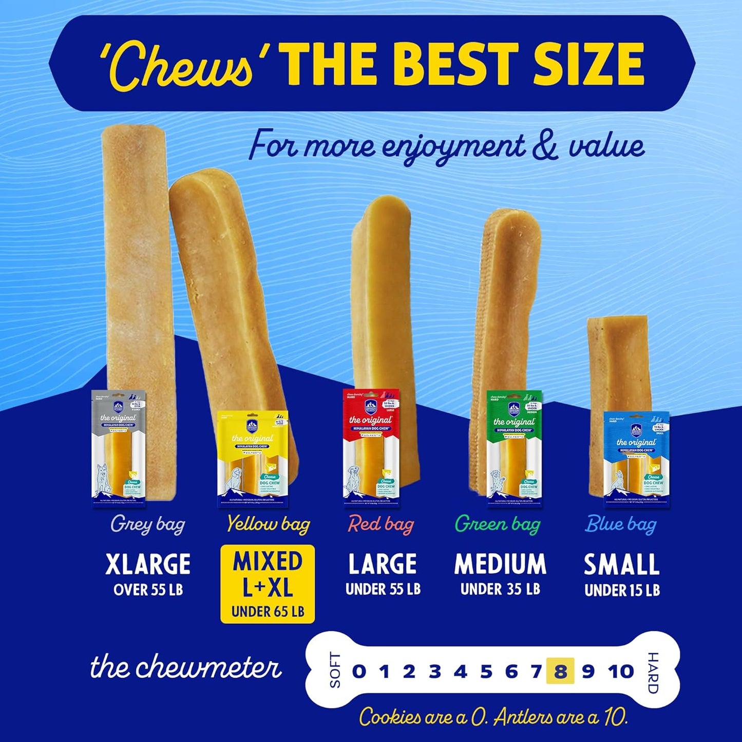 Original Yak Cheese Dog Chew, 3 Xl/Large Sticks, 3.3 Oz, Gluten Free, Healthy Dog Treats, Grain & Lactose Free 100% Natural, Long Lasting Chews for Dogs under 65 Lbs