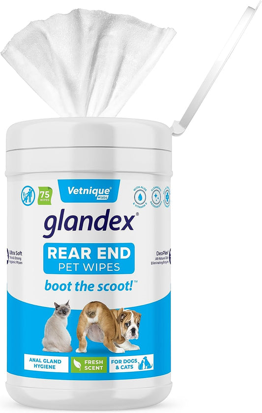 Labs Glandex Dog Wipes for Pets Cleansing & Deodorizing Anal Gland Hygienic Dog & Cat Wipes with Vitamin E, Skin Conditioners and Aloe (75Ct)
