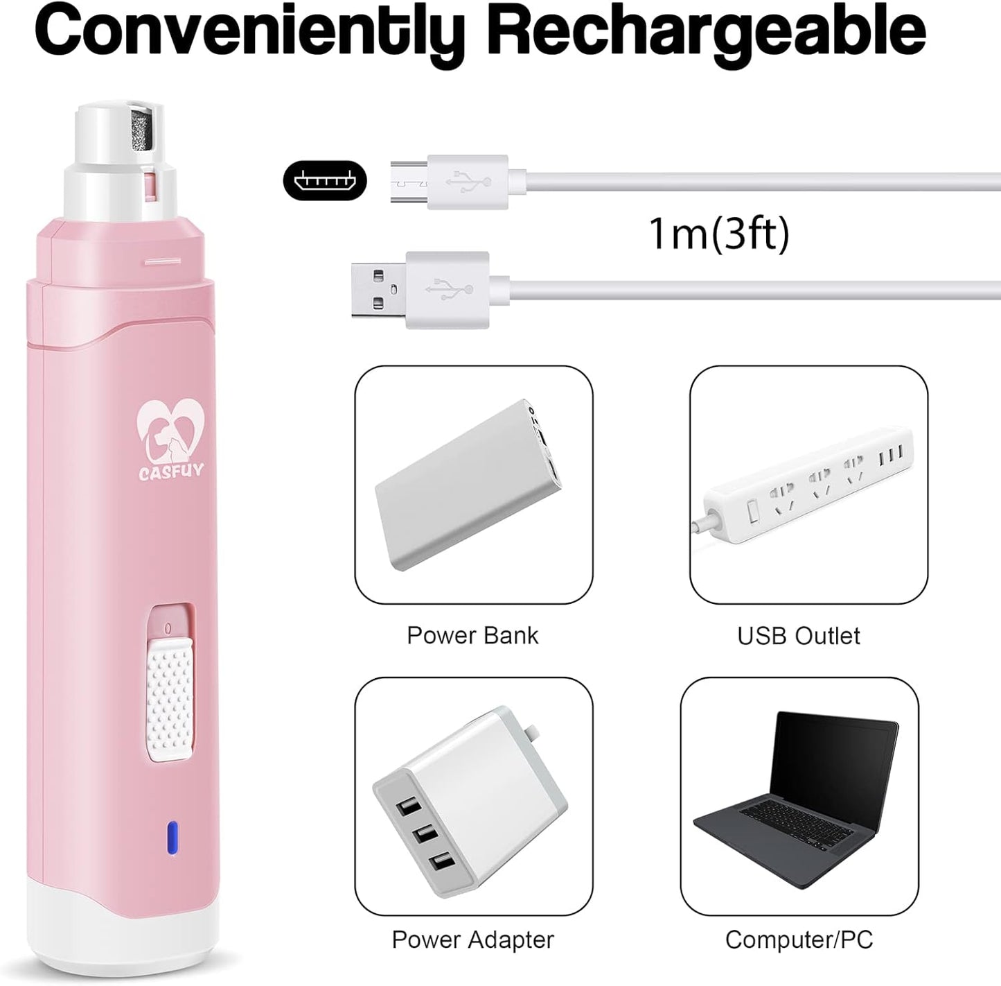 Dog Nail Grinder Upgraded - Professional 2-Speed Electric Rechargeable Pet Nail Trimmer Painless Paws Grooming & Smoothing for Small Medium Large Dogs & Cats
