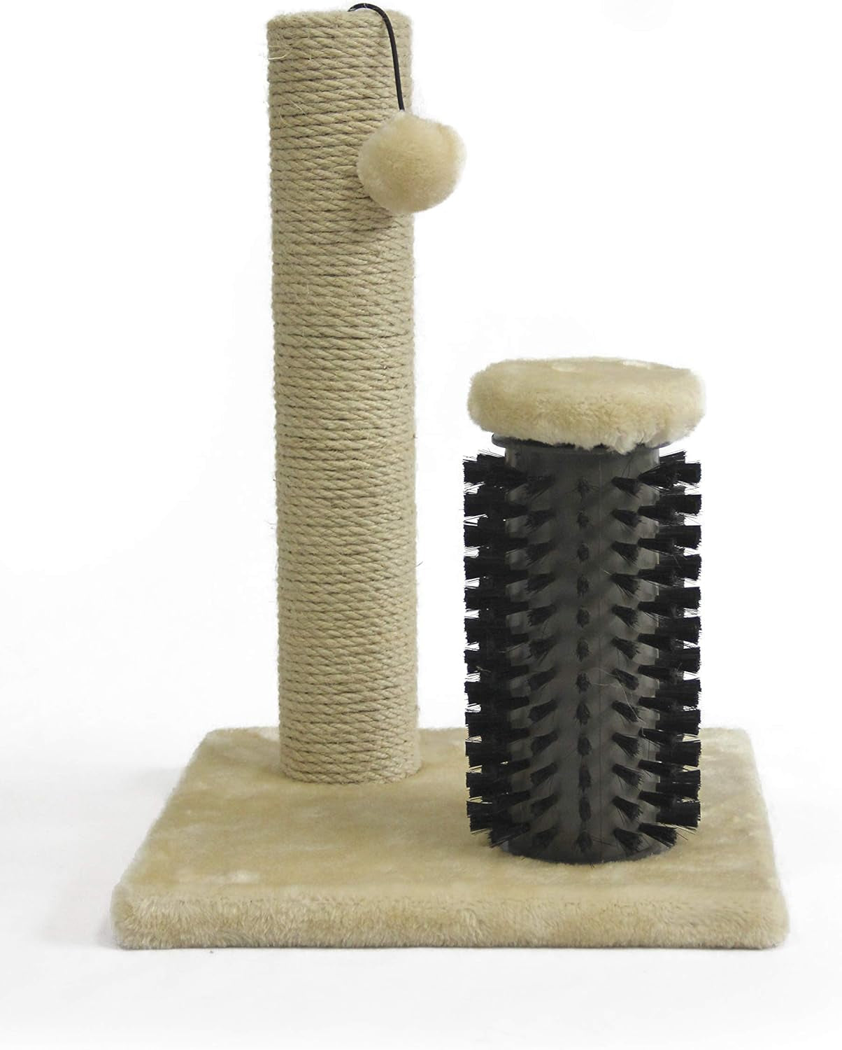 Cat Scratcher - Indoor Classic Single Cat & Kittens Scratching Post with Brush, Small (16.5" H) - Beige