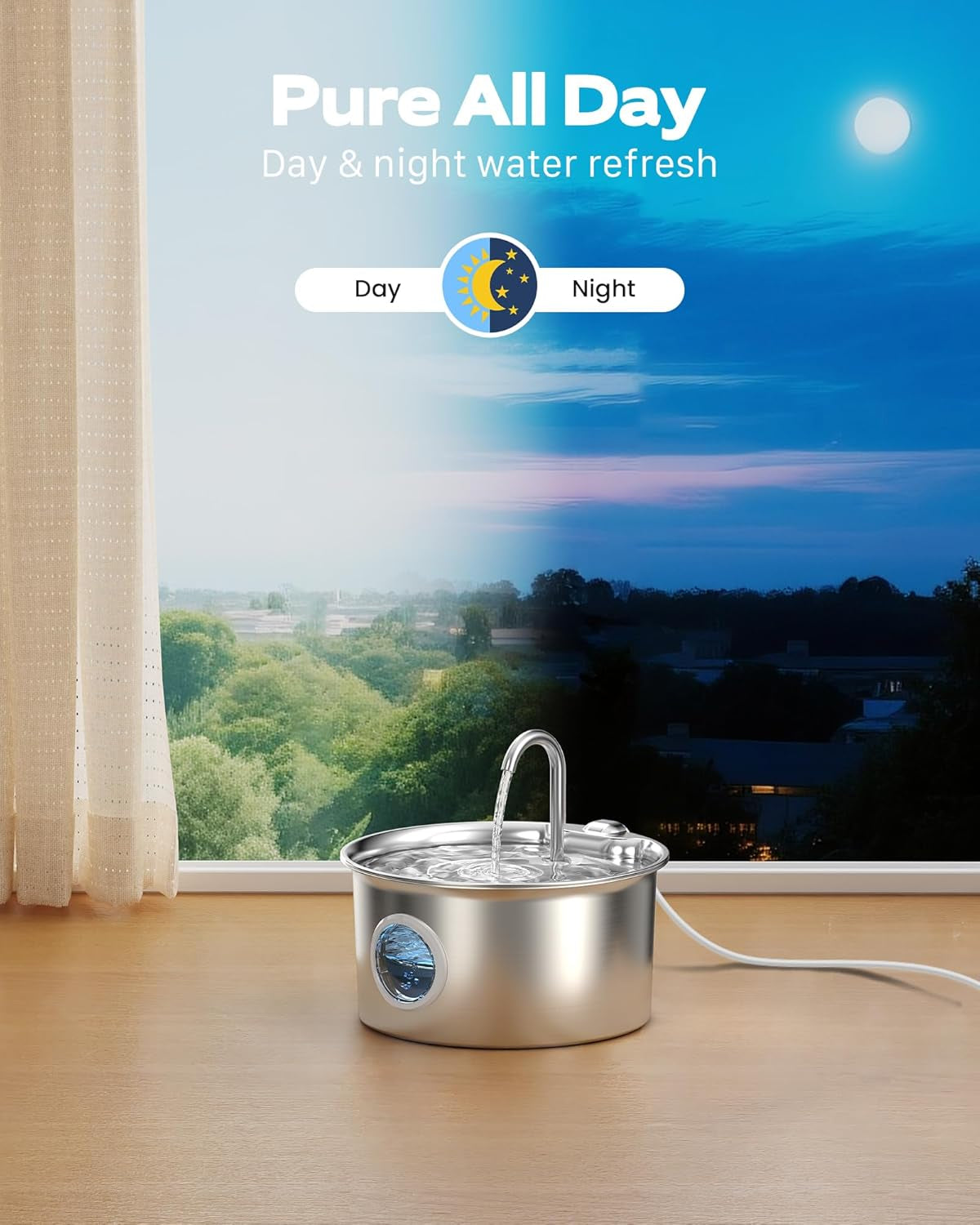 Pet Water Fountain Stainless Steel: Mental Cat Water Fountains for Cats Indoor - 88Oz/2.6L Noiseless Cats Waterer Bowl Dispenser -  Kitten Drinking Fountains with 8 Filters + 8 Sponges