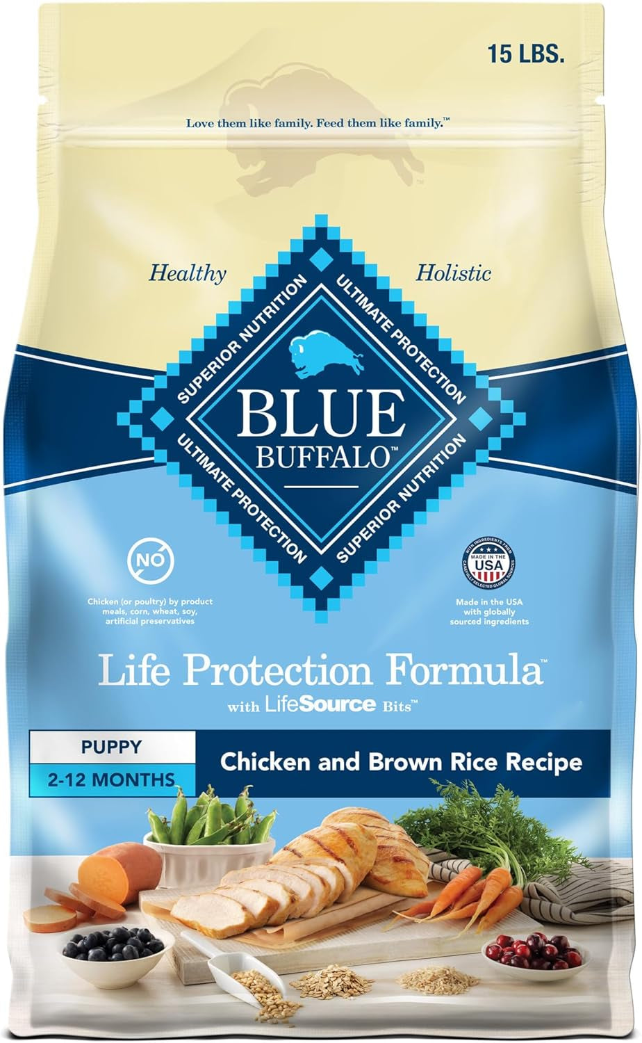 Life Protection Formula Puppy Dry Dog Food with DHA and ARA, Made with Natural Ingredients, Chicken & Brown Rice Recipe, 15-Lb Bag