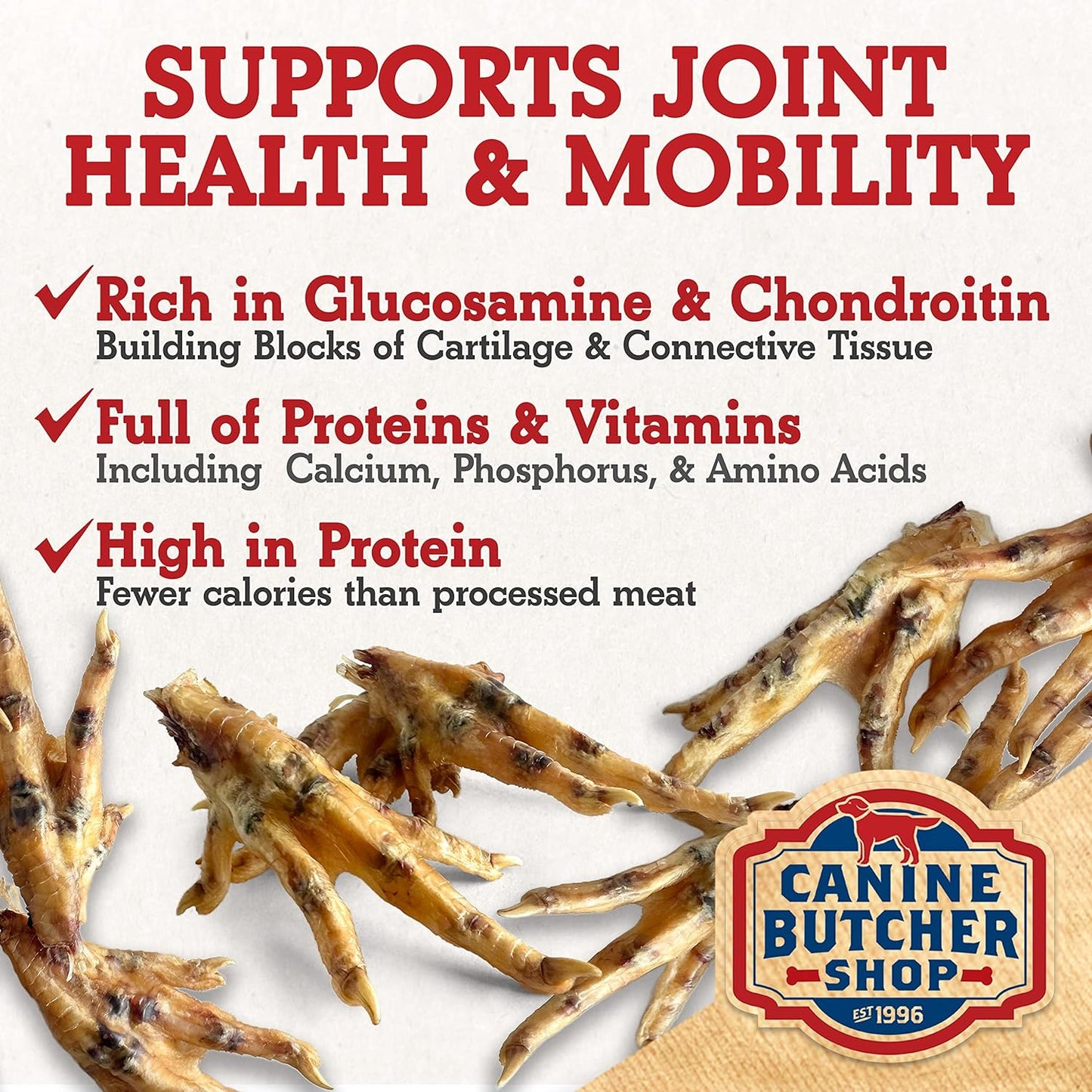 Chicken Feet Dog Treats, Raised & Made in USA (60-Pack), Dehydrated Chicken Feet, All Natural Dog Chews & Snacks