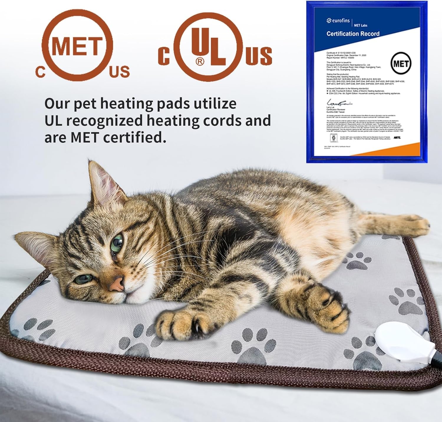 Large Dog Heating Pad 34X21In with Smart Thermostat Switch and Power Line Protection Tube,Obtained MET and UL Dual Certification,Waterproof Pet Heating Pad, Suitable for Dogs of All Ages