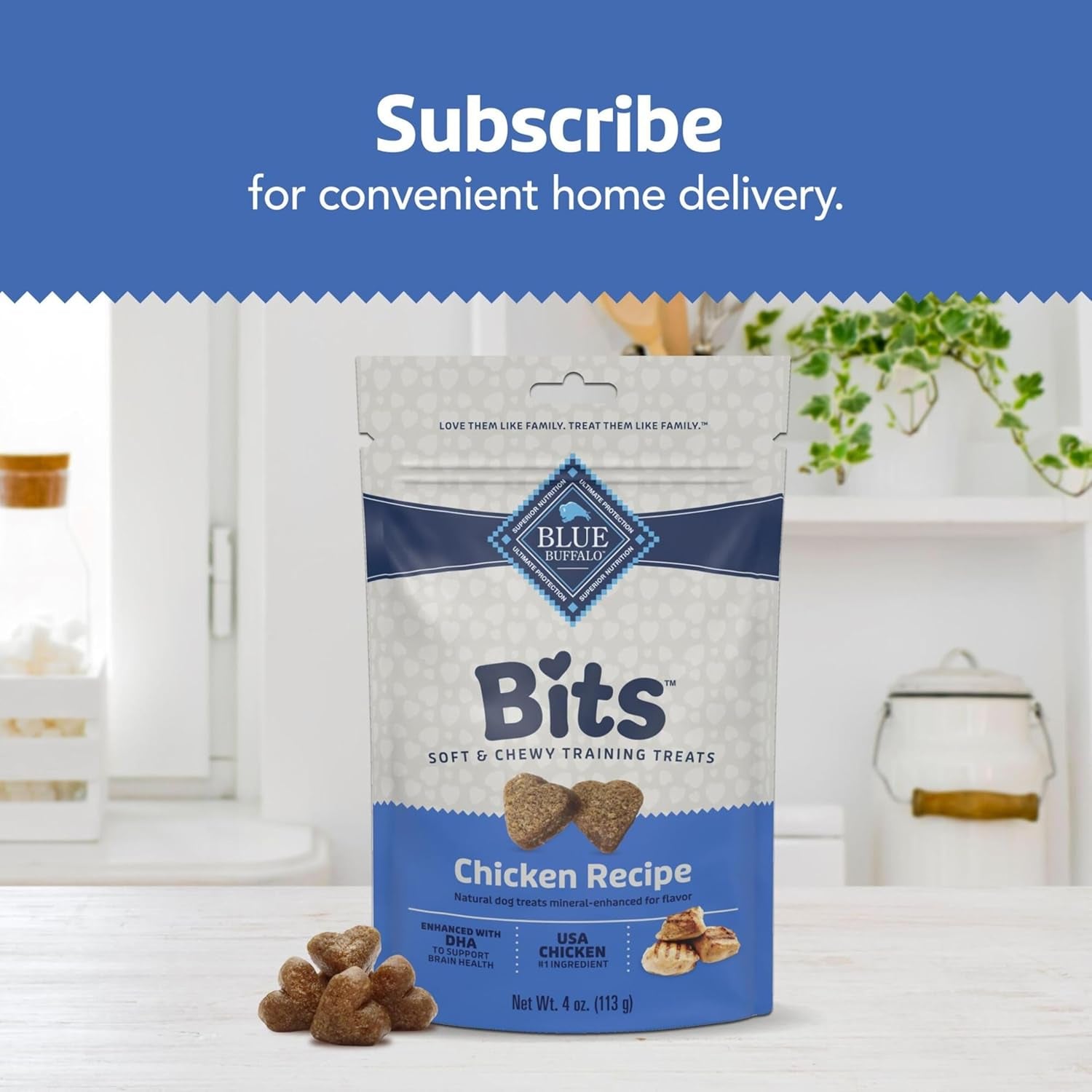 Bits Soft Dog Treats for Training, Made with Natural Ingredients & Enhanced with DHA, Chicken Recipe, 4-Oz Bag