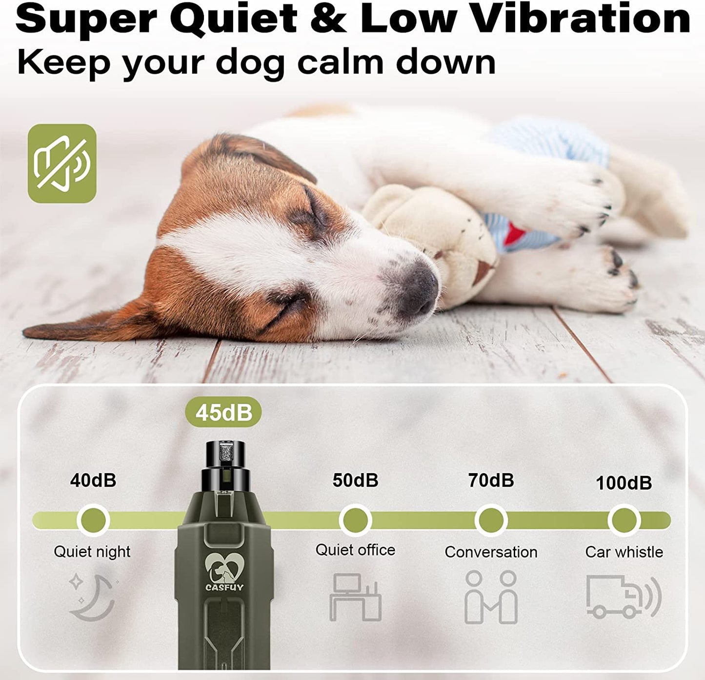 6-Speed Dog Nail Grinder - Newest Enhanced Pet Nail Grinder Super Quiet Rechargeable Electric Dog Nail Trimmer Painless Paws Grooming & Smoothing Tool for Large Medium Small Dogs (Army Green)