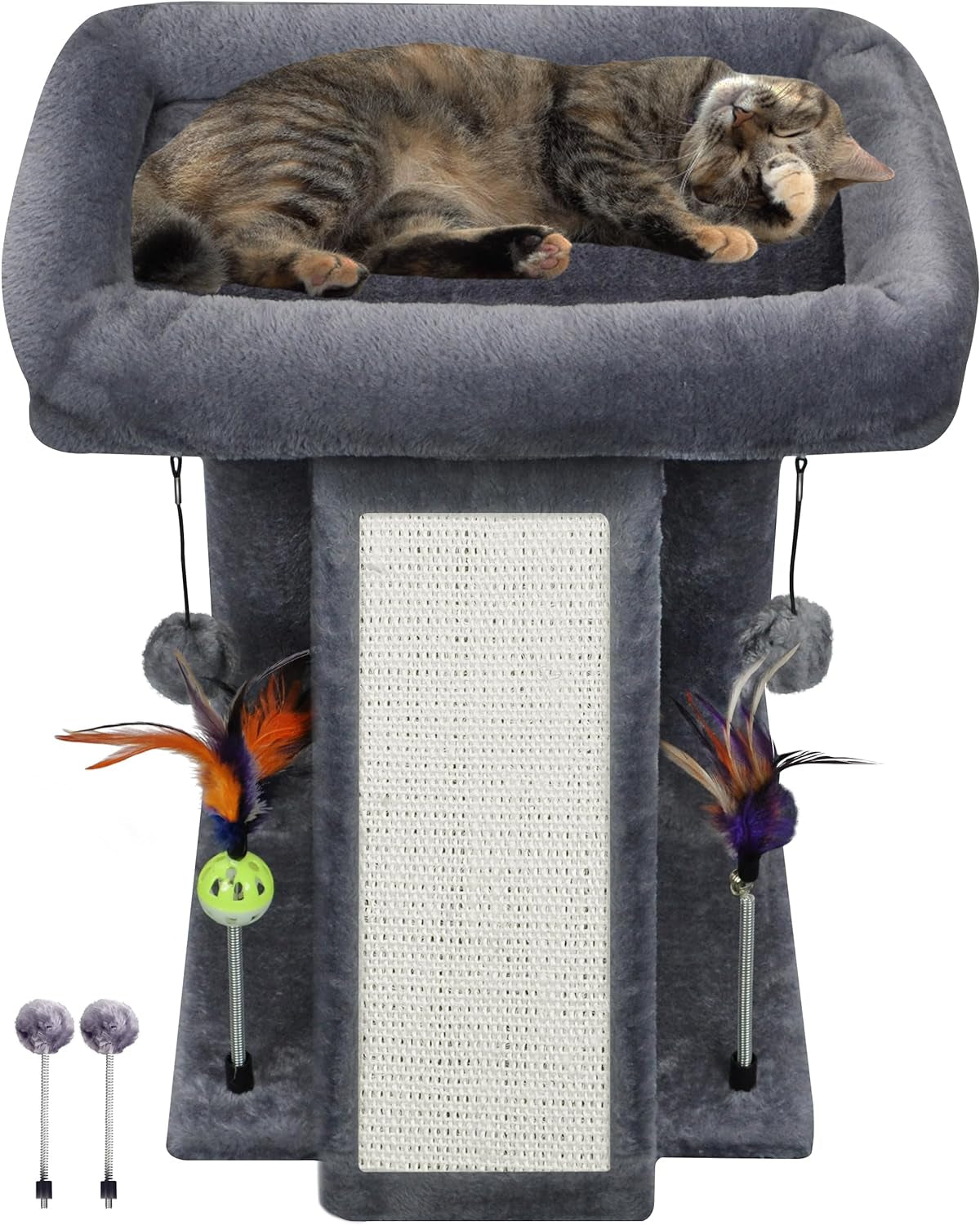 Cat Tree Tower with Cat Scratching Post for Indoor Cats, Activity Centre Climbing Tree with Scratching Board and Playful Toy Balls, Grey