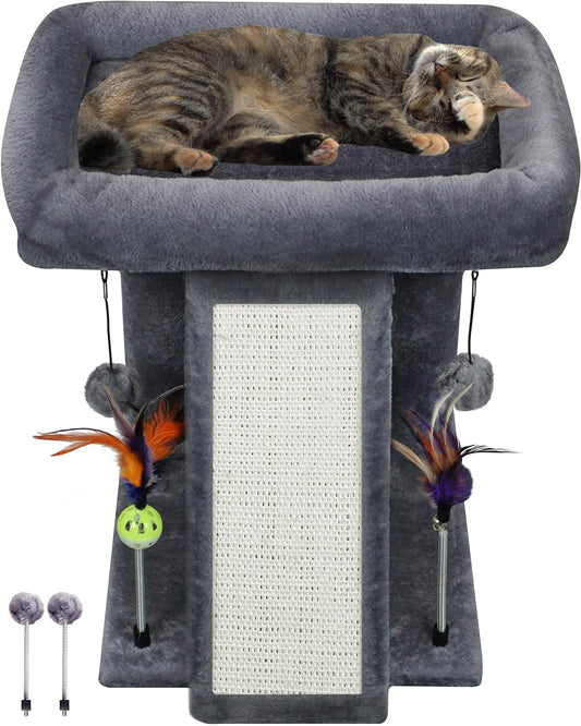 Cat Tree Tower with Cat Scratching Post for Indoor Cats, Activity Centre Climbing Tree with Scratching Board and Playful Toy Balls, Grey