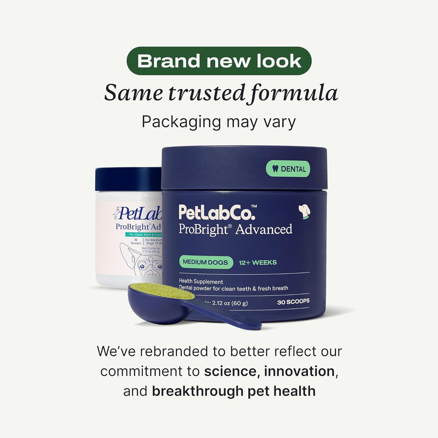 Probright Advanced Dental Powder - Dog Breath Freshener - Teeth Cleaning Made Easy – Targets Tartar & Bad Breath - Packaging May Vary - Formulated for Medium Size Dogs