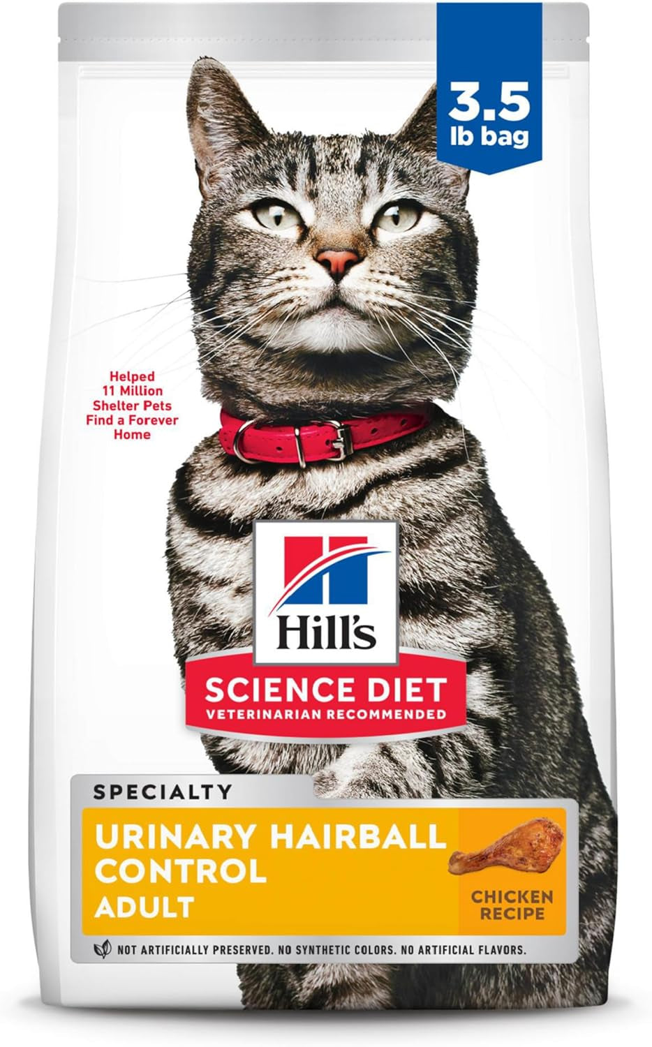 Adult 1-6 Urinary Hairball Control Dry Cat Food, Chicken Recipe, 3.5 Lb. Bag