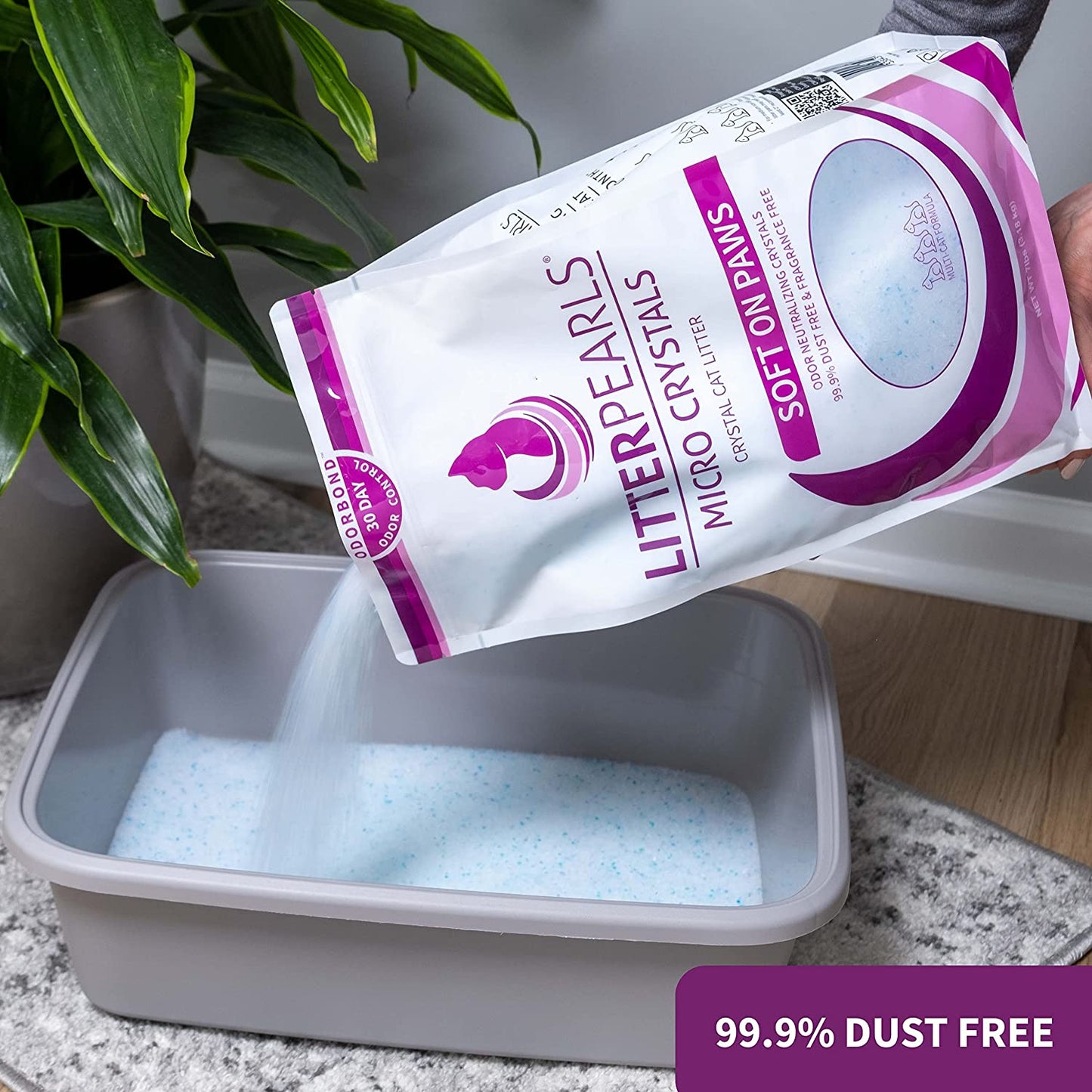 Micro Crystals Unscented Non-Clumping Crystal Cat Litter with Odorbond, 7 Lb, White, Clear and Blue Crystals (LPMC7)