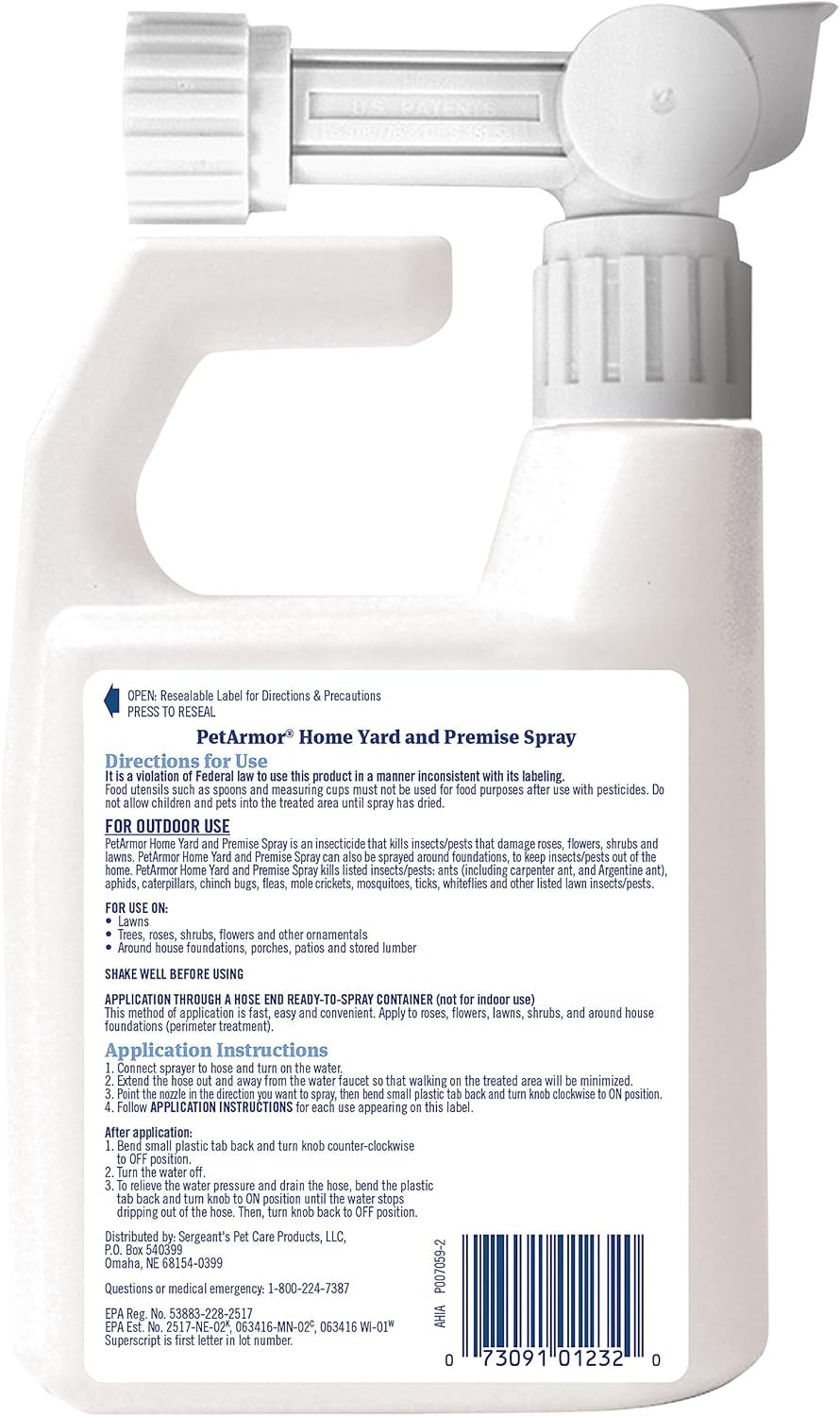 Home Yard Spray for Dogs, Kills and Protects against Fleas, Ticks, Mosquitoes, Ants, and Other Bugs, 32Oz