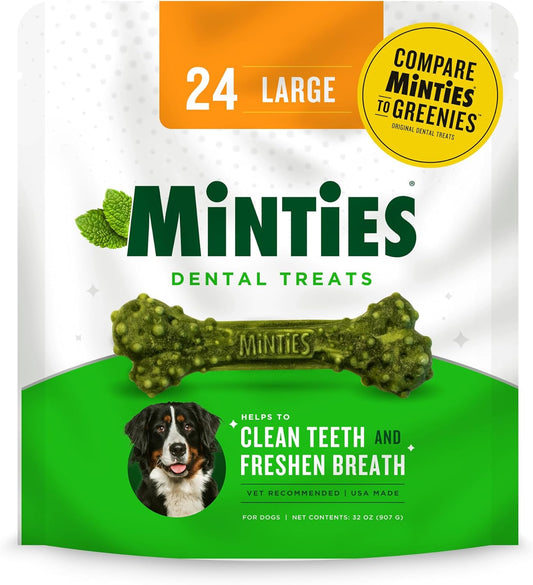 Dental Chews for Dogs, 24 Count, Vet-Recommended Mint-Flavored Treats for Large Dogs over 50 Lbs, Dental Bones Clean Teeth, Fight Bad Breath, and Removes Plaque and Tartar