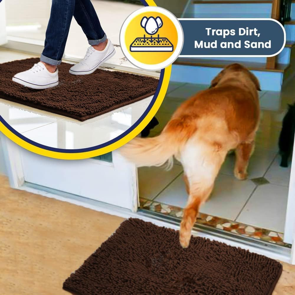 ® Shown on TV – Super Absorbent Microfiber Dog Door Mat for Muddy Paws, Non-Slip Washable Pet Rug, Quick Dry Chenille Entryway Carpet, Machine Washable Indoor Outdoor Mat, Brown 30"X19"