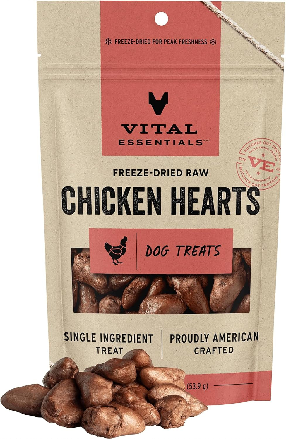 Chicken Hearts Dog Treats, 1.9 Oz | Freeze-Dried Raw | Single Ingredient | Premium Quality High Protein Training Treats | Grain Free, Gluten Free, Filler Free