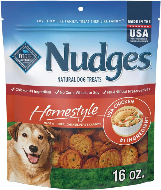 Nudges Homestyle Natural Dog Treats, Made in the USA with Real Chicken, Peas, and Carrots, 16-Oz. Bag