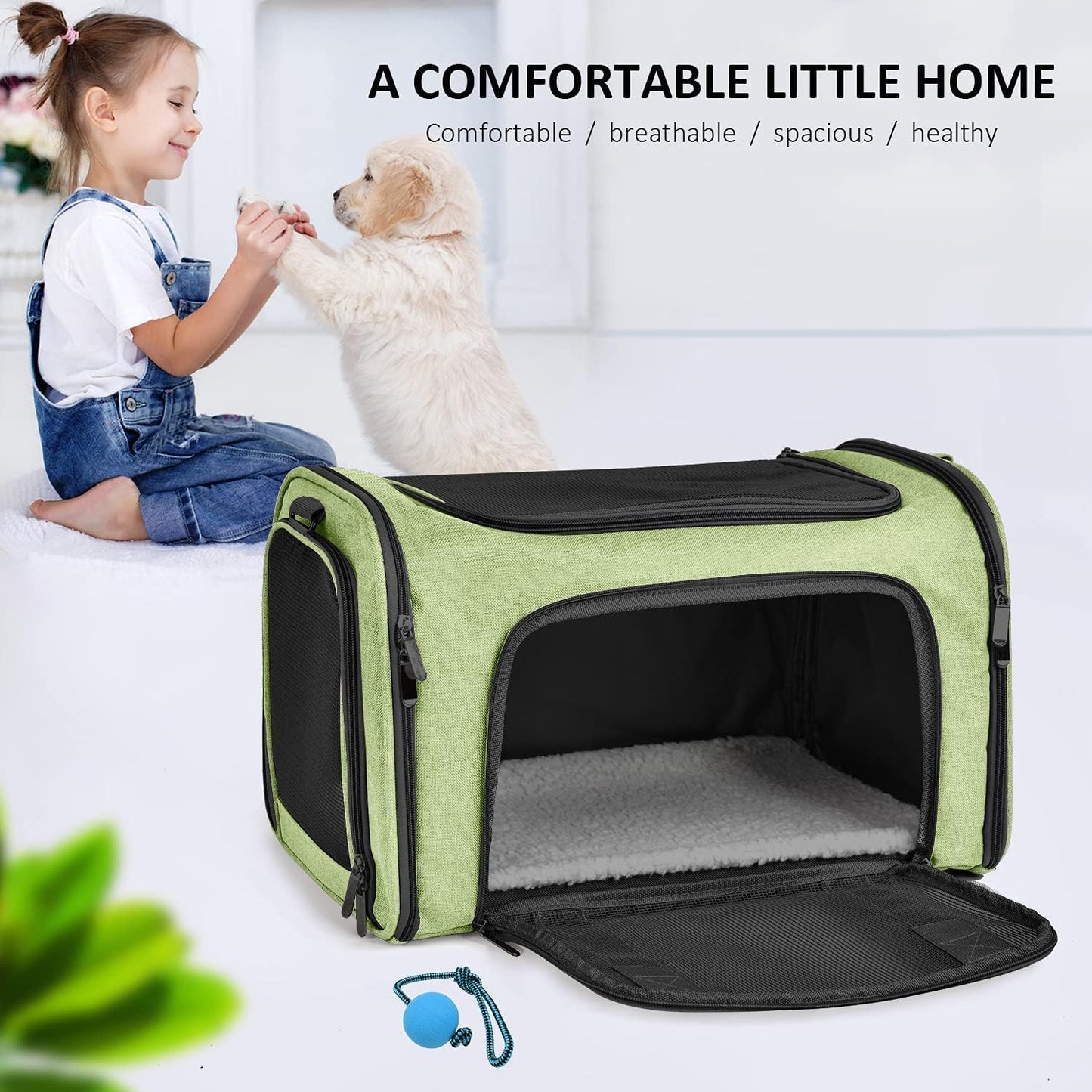 Pet Carrier for Small Medium Cats Dogs Puppies up to 15 Lbs, Airline Approved Small Dog Carrier Soft Sided, Collapsible Travel Puppy Carrier - Green