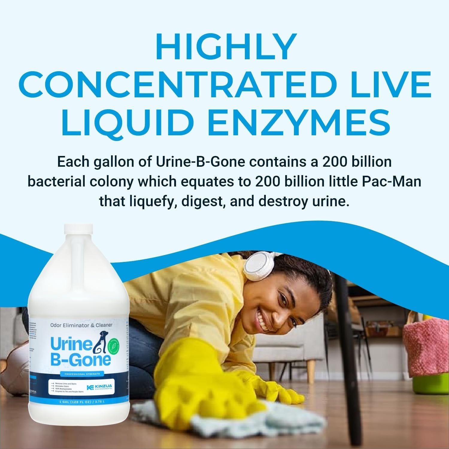 Urine B-Gone, Professional Enzyme Odor Eliminator & Pet Stain Remover, Human, Cat & Dog Urine Cleaner, Effective on Laundry, Carpets & More, Original Scent, 1 Gallon