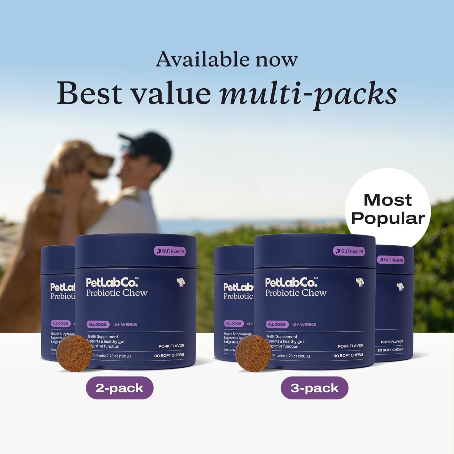 Probiotics for Dogs, Support Gut Health, Occasional Diarrhea, Digestive Health & Seasonal Allergies - Pork Flavor - 30 Soft Chews - Packaging May Vary (Value 2-Pack)