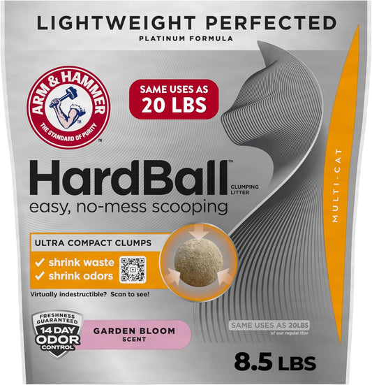Hardball Lightweight Platinum Multi-Cat Clumping Cat Litter Odor Control, Easy No-Mess Scooping, Garden Bloom Scent, 8.5 Lbs.