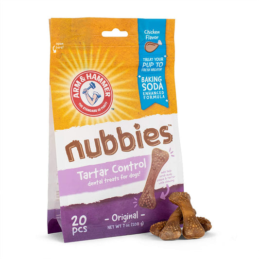 for Pets Nubbies Dental Treats for Dogs with Baking Soda & Calcium, Treat Chews Help Fight Bad Breath, Plaque & Tartar without Brushing, Chicken Dog, Sm Size, 20 Pcs (Packaging May Vary)