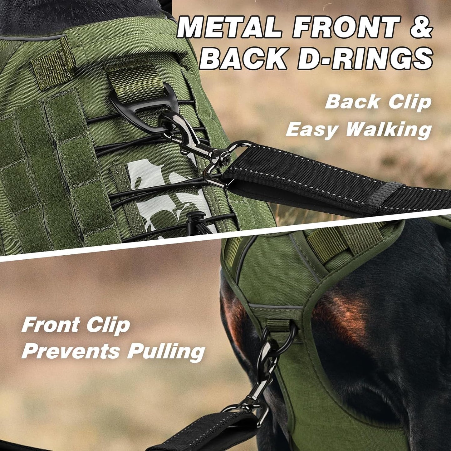 Tactical Dog Harness for Large Dogs, Heavy Duty No Pull Dog Harness with Handle, Adjustable Reflective Military K9 German Shepherd Big Size Dog Vest for Walking, Training, Hunting, Green (L)