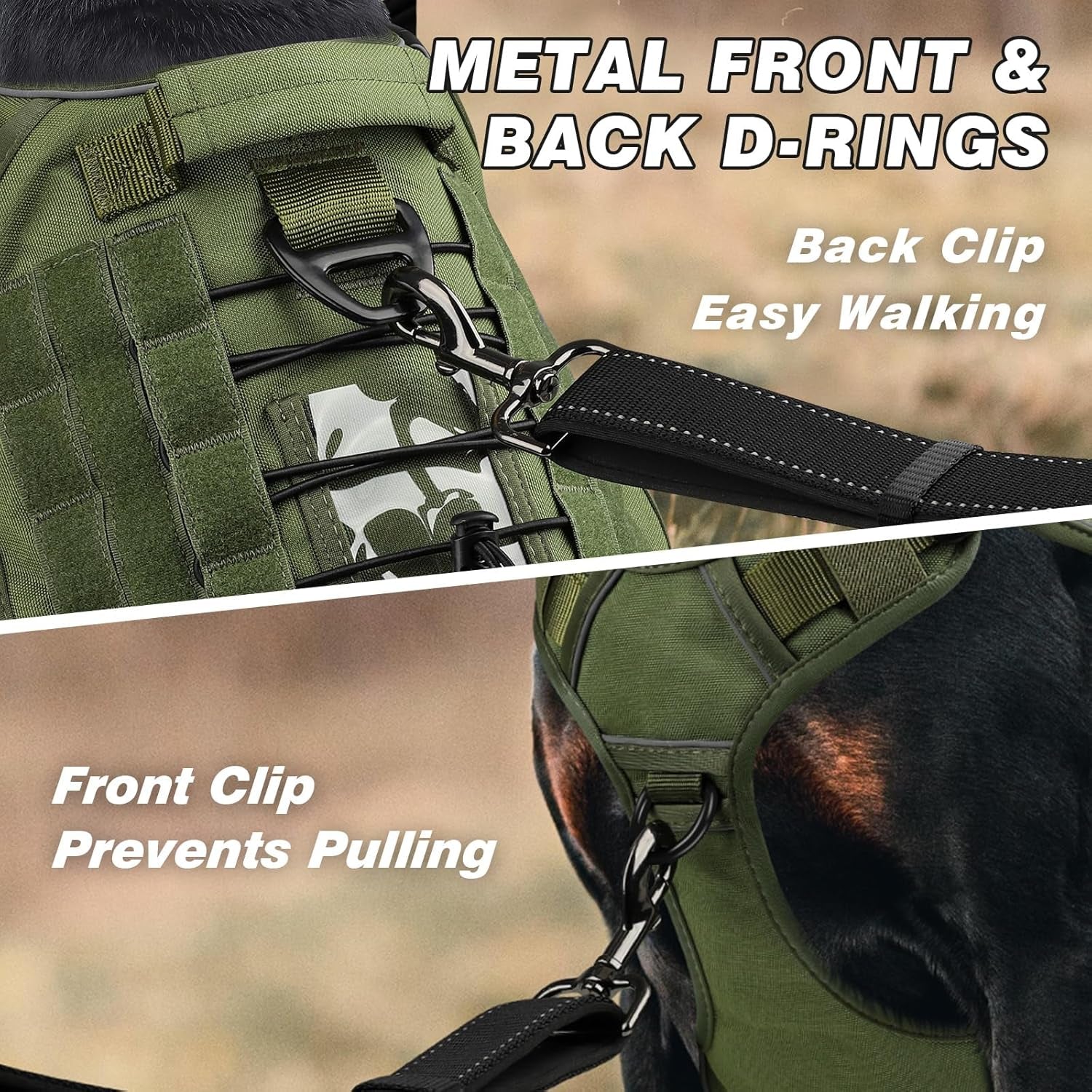 Tactical Dog Harness for Large Dogs, Heavy Duty No Pull Dog Harness with Handle, Adjustable Reflective Military K9 German Shepherd Big Size Dog Vest for Walking, Training, Hunting, Green (L)