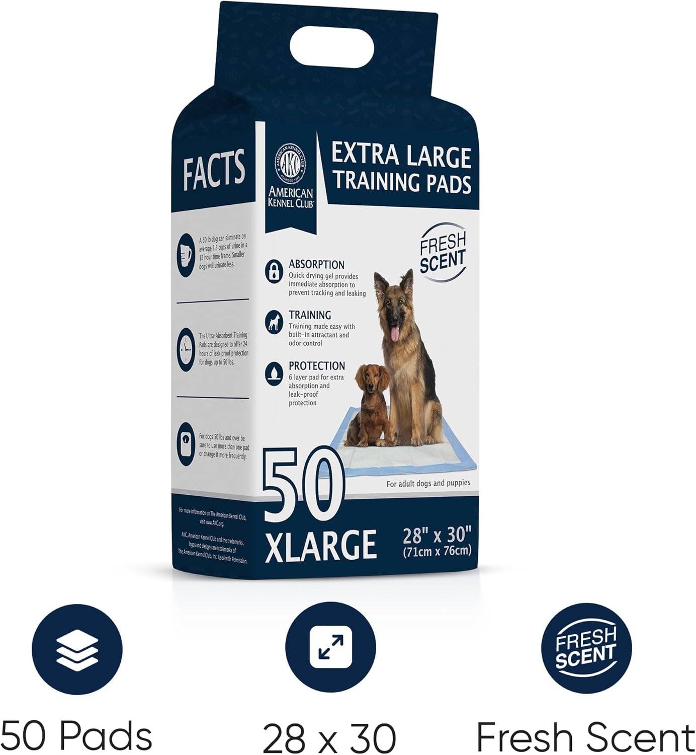 Scented Puppy Training Pads with Ultra Absorbent Quick Dry Gel – 28 X 30 Pee Pads for Dogs - Fresh Scented - 50 Count, XL