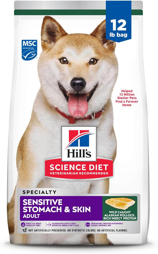 Sensitive Stomach & Skin, Adult 1-6, Stomach & Skin Sensitivity Support, Dry Dog Food, Pollock, Barley, & Insect Recipe, 12 Lb Bag