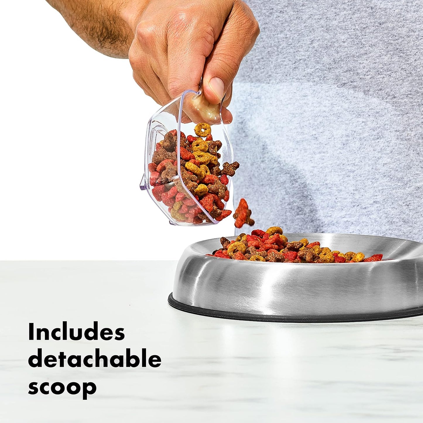 Good Grips Pet POP Container – 4.4 Qt/4.2 L with Scoop |Ideal for up to 4Lbs of Dog Food or 3.5Lbs of Cat Food, Airtight Storage Container, BPA Free
