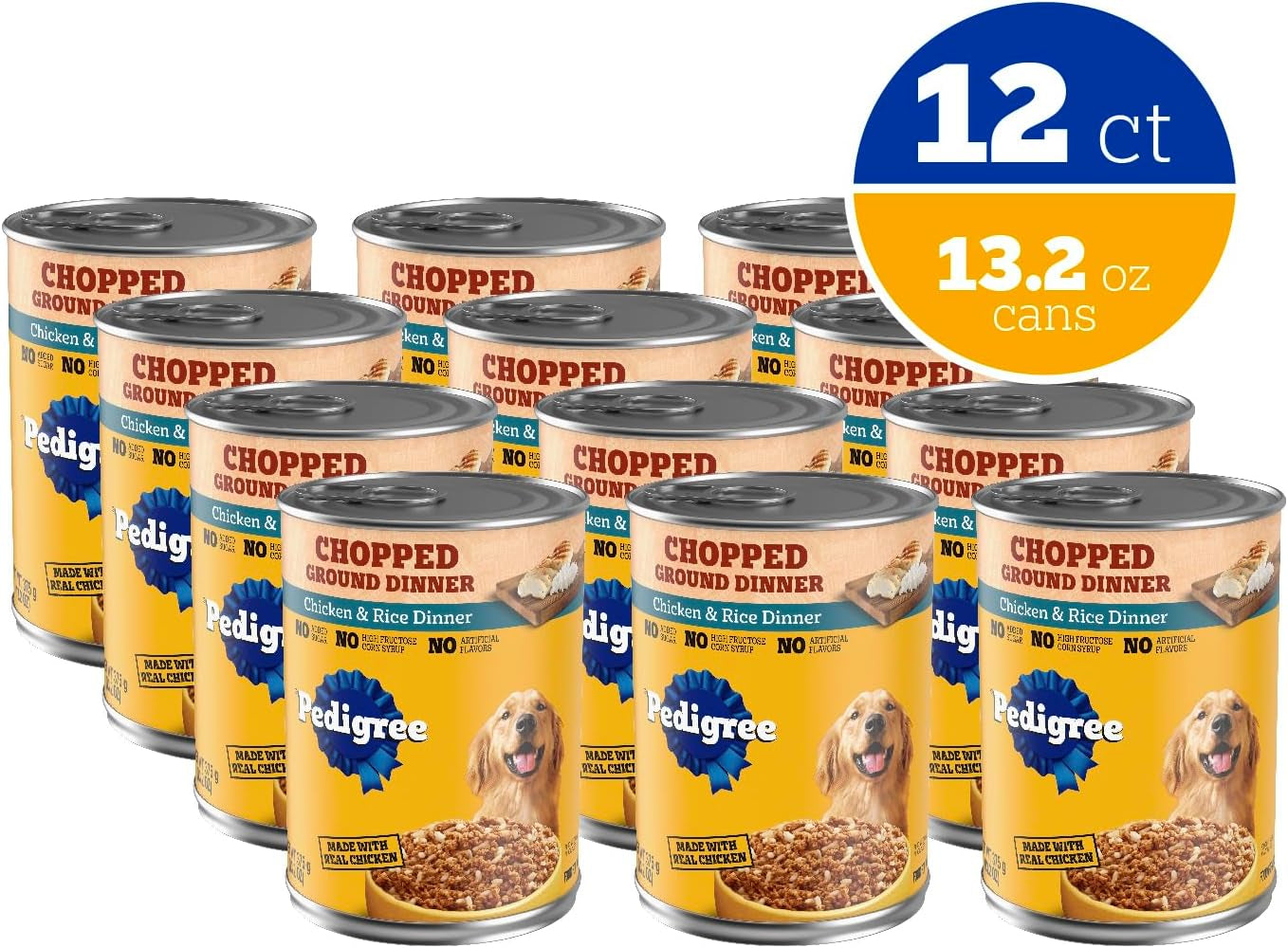 Chopped Ground Dinner Adult Canned Soft Wet Dog Food, Chicken & Rice Flavor, 13.2 Oz. Cans (12 Count, Pack of 1)