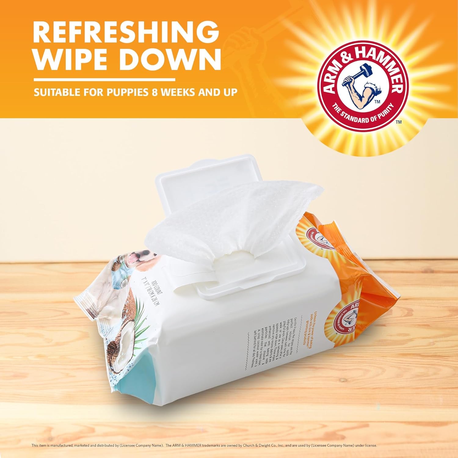 Dog Grooming Wipes - Natural Deodorizing Pet Wipe with Coconut - Travel Essential & Supplies for Dogs - Dog Whole Body & Face Cleaning - Odor Eliminator with Baking Soda Power - 100 Count