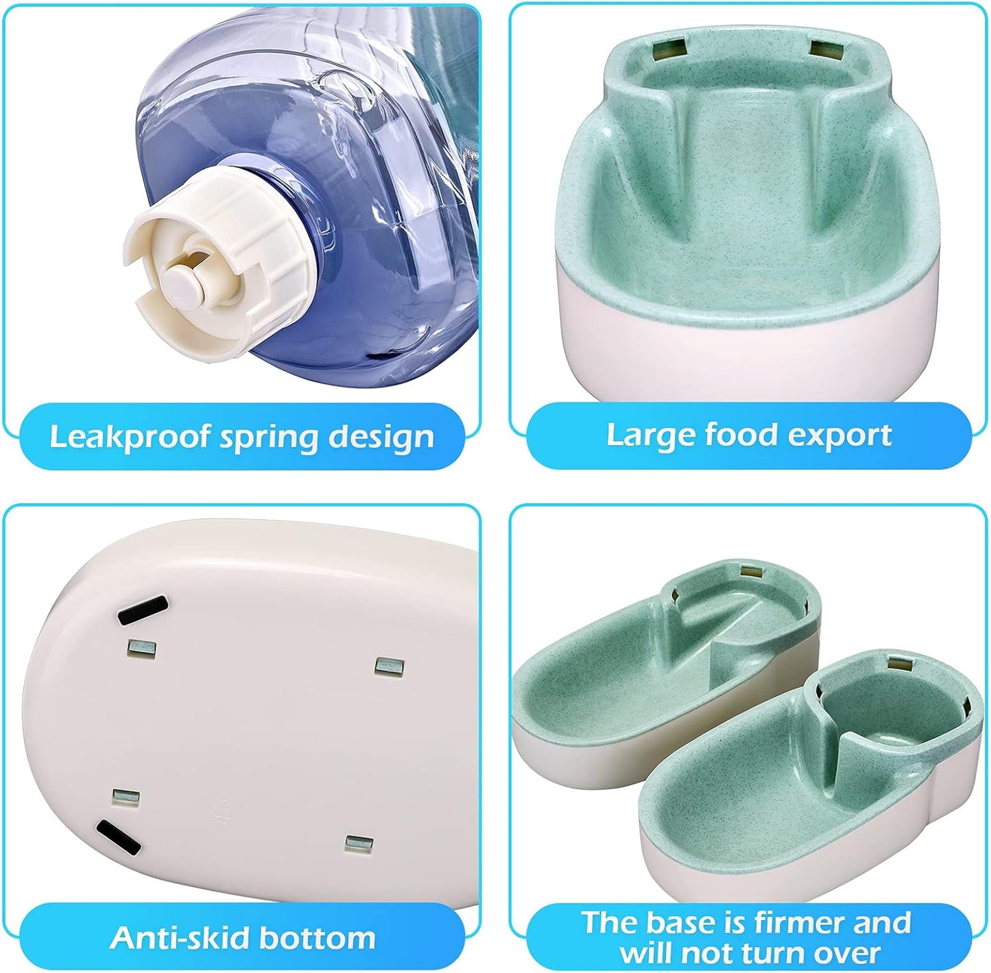 Automatic Dog Cat Feeder and Water Dispenser Gravity Food Feeder and Waterer Set with Pet Food Bowl for Small Medium Dog Puppy Kitten, Large Capacity 1 Gallon X 2