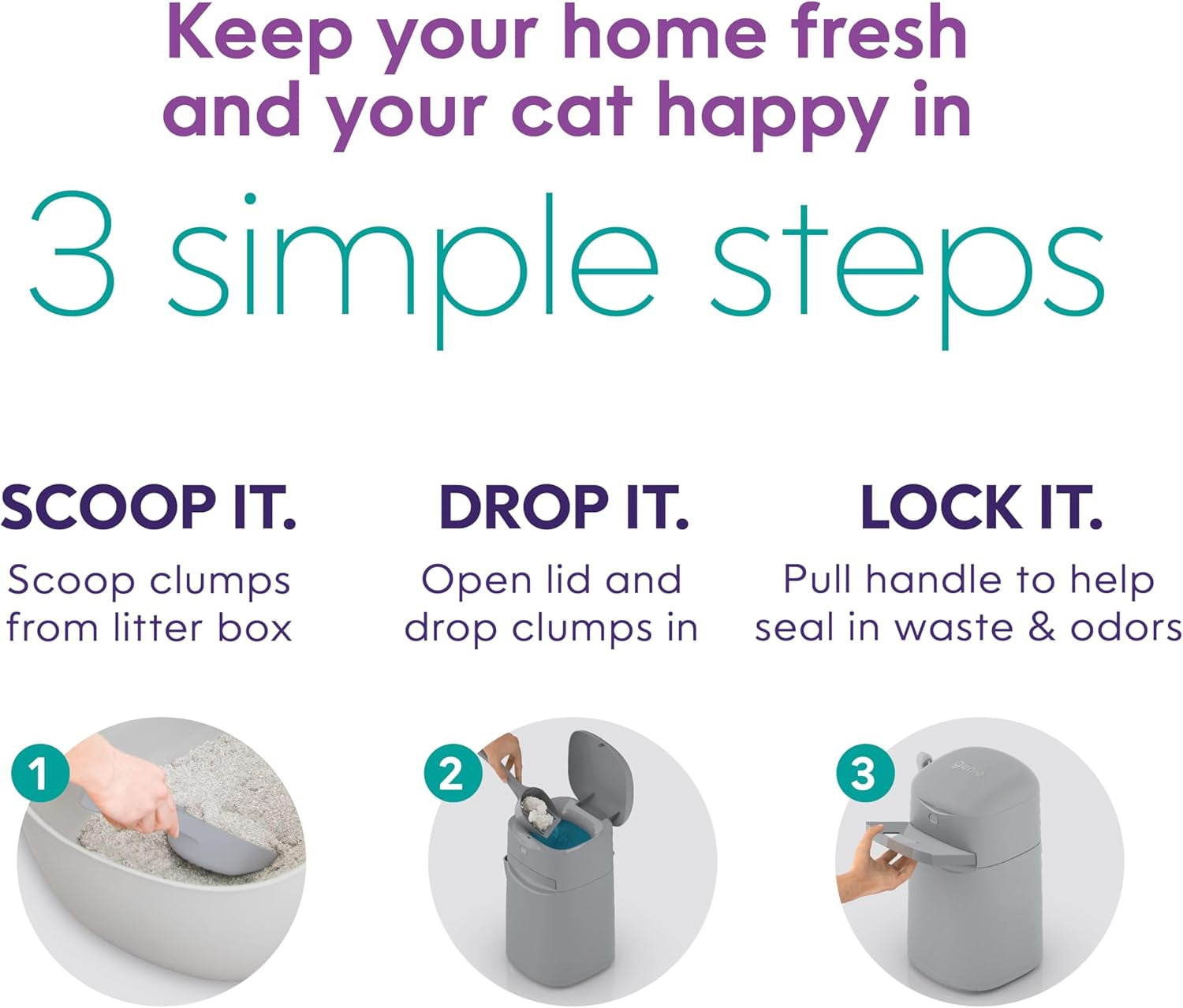 Easy Roll Pail | Cat Litter Box Waste Disposal System for Odor Control | Includes 1 Roll of 24 Easy Tear-Off Bags