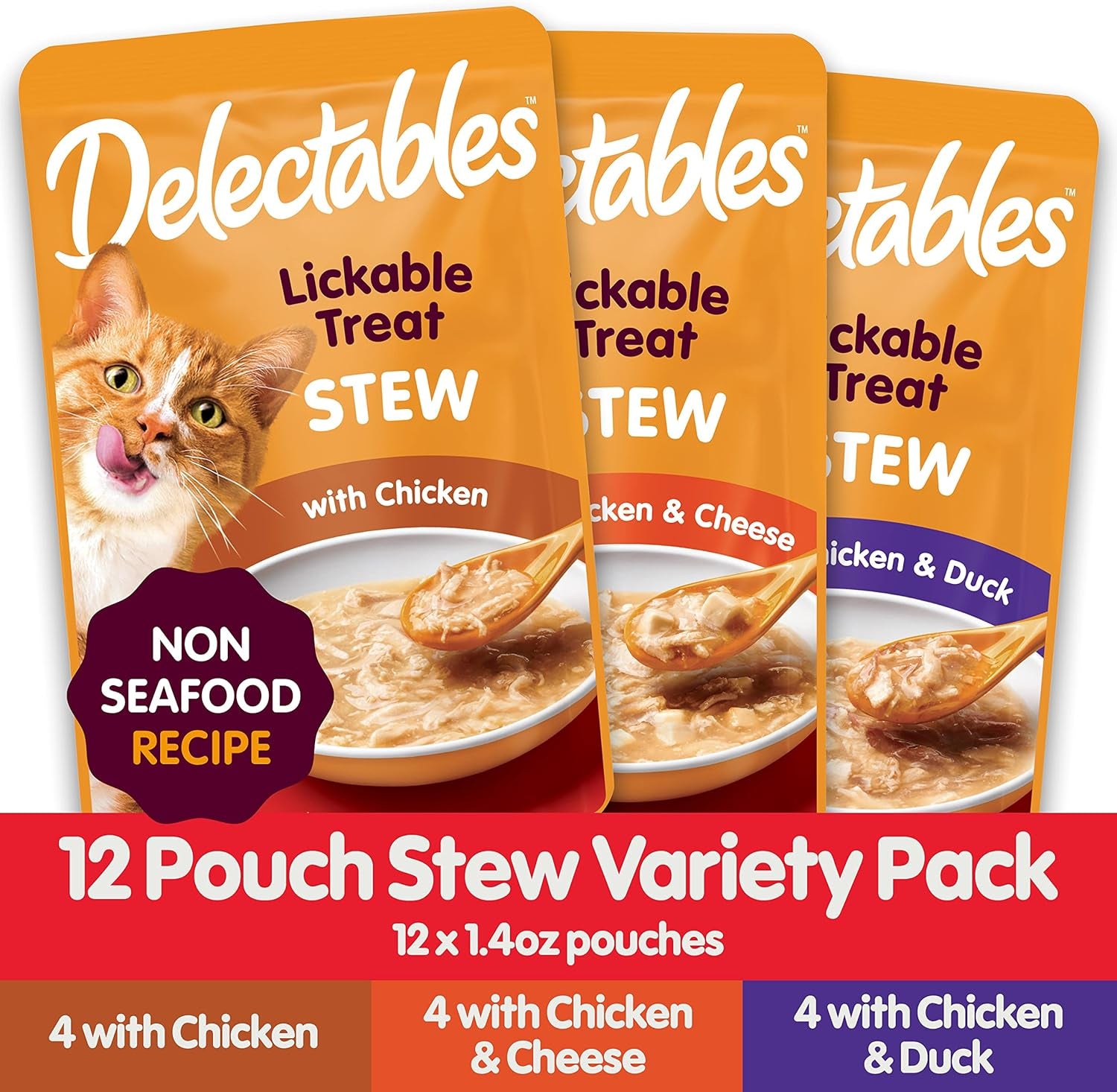 Delectables Non-Seafood Stew Lickable Wet Cat Treats, Variety Pack, 1.4 Ounce (Pack of 12)