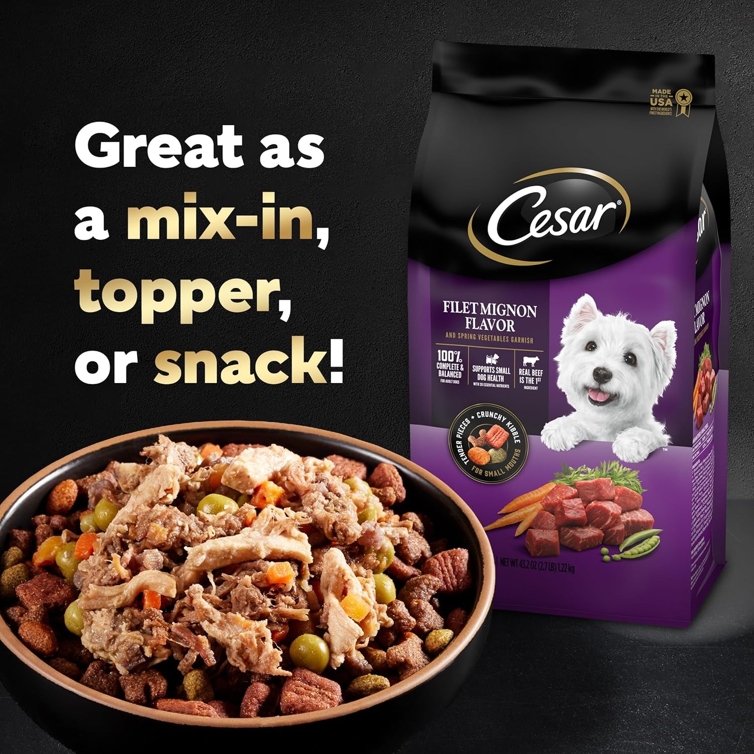 Simply Crafted Adult Wet Dog Food Meal Topper, Beef, Chicken, Purple Potatoes, Peas & Carrots, 1.3Oz. (10 Count, Pack of 1)