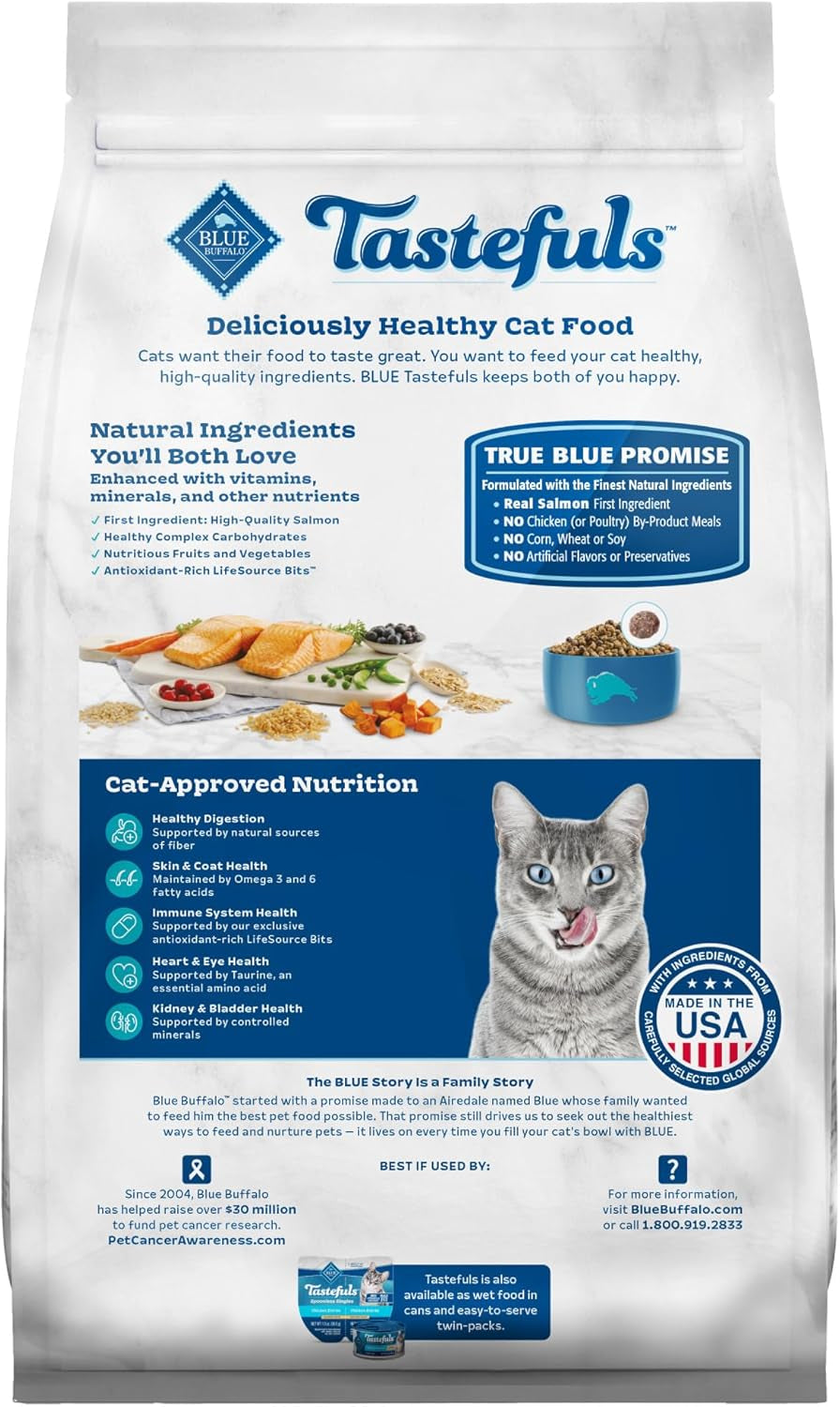 Tastefuls Adult Dry Cat Food Indoor Cat Formula, Made in the USA with Natural Ingredients, Salmon Recipe, 7-Lb. Bag