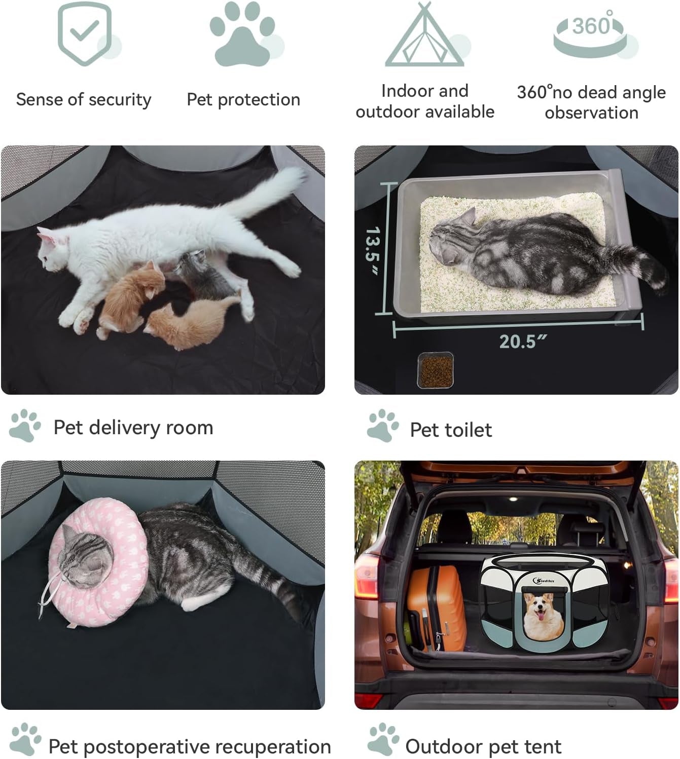 Dog Playpen, Puppy Pet Playpen, Medium Dogs Tent Crates Cage Indoor/Outdoor, Portable Pop up Dog Kennel Playpen with Carrying Case for Dogs/Cats/Rabbits, Removable Zipper Top, Grey