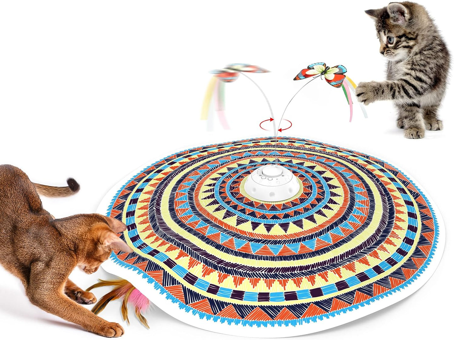 Cat Toys Chargeable, 3In1 Hide and Seek, Automatic Interactive Fun, Fluttering Butterfly, Moving Feather, Kitten Wand, Indoor Kitty Exercise Kicker 22.8 Inch Cover for All Breeds