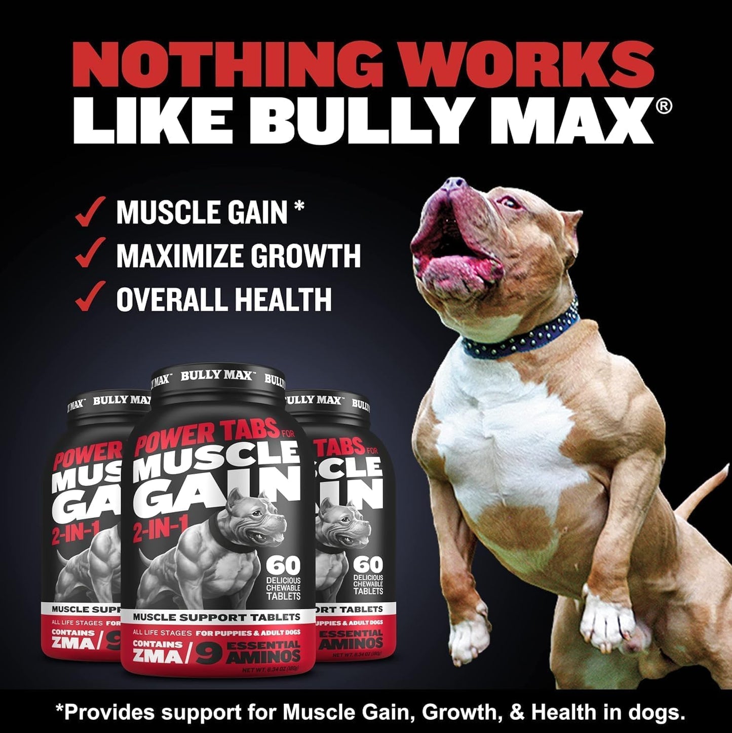 2-In-1 Muscle Builder Chewable Tablets for Puppies & Adult Dogs - Puppy & Dog Vitamins & Supplements for Muscle Gain & Growth - Ultimate Canine Multivitamins for All Breeds & Ages - 60 Tabs