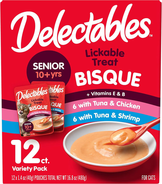 Delectables Bisque Lickable Wet Cat Treats for Senior Cats, Senior Variety 12 Countt