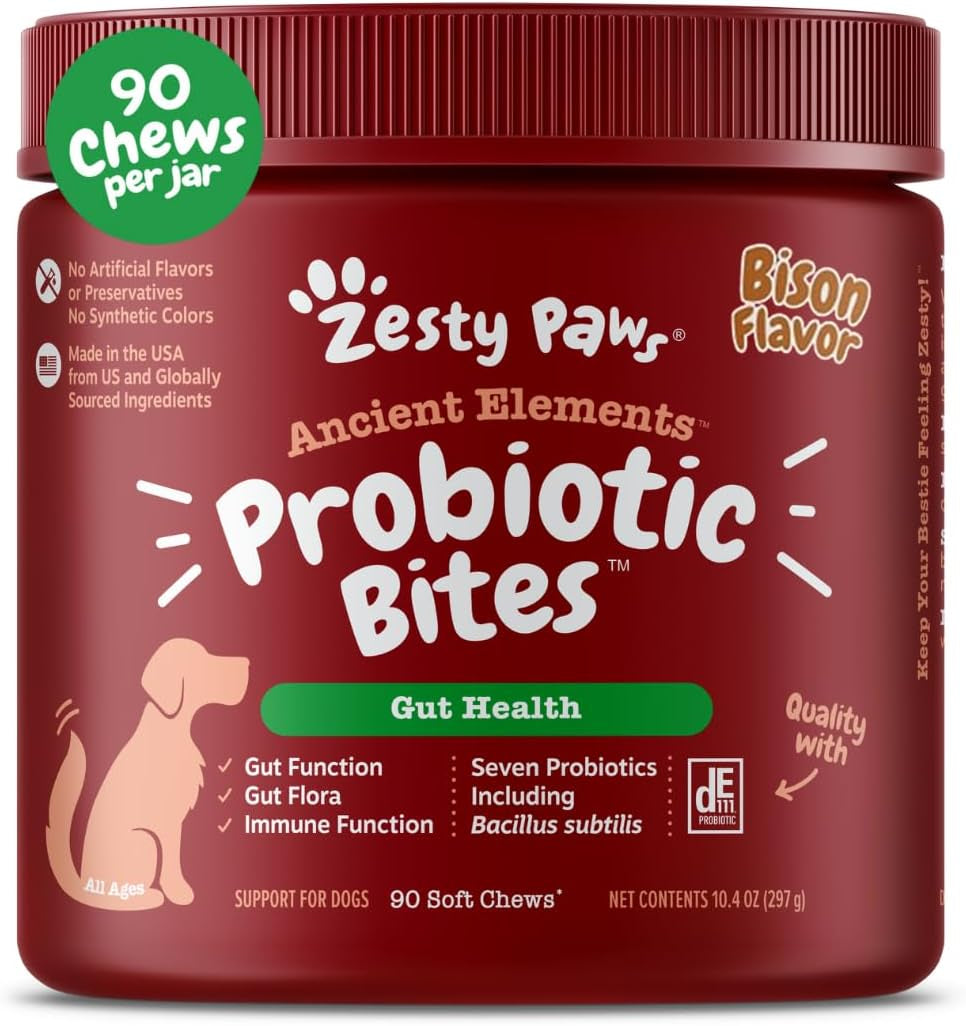 Probiotics for Dogs, Digestive Enzymes Gut Flora, Digestive Health, Diarrhea & Bowel Support, DE111, Dog Probiotics Soft Chew for Pet Immune System, Chicken, 90 Ct