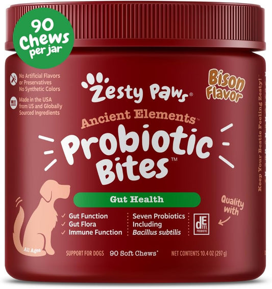 Probiotics for Dogs, Digestive Enzymes Gut Flora, Digestive Health, Diarrhea & Bowel Support, DE111, Dog Probiotics Soft Chew for Pet Immune System, Chicken, 90 Ct
