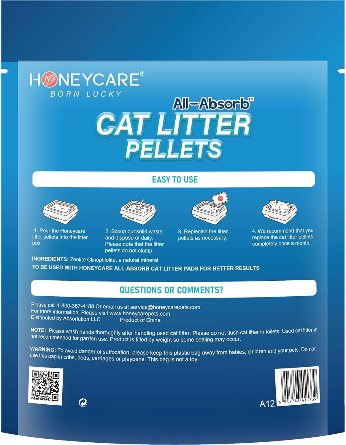 Honey Care  Cat Litter Pellets, Zeolite, Long-Lasting Odor Control Non-Climping Litter, 14 Lbs Pack