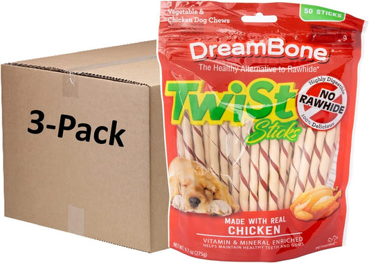 Twist Sticks, Made with Real Chicken, Rawhide-Free Chews for Dogs, 50 Count (3 Pack)