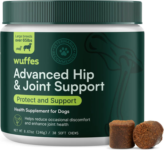 Advanced Dog Hip and Joint Supplement with Glucosamine, Chondroitin, Omega 3, MSM, and Green Lipped Mussel, 30 Pork Flavored Chews for Large Dog Breeds