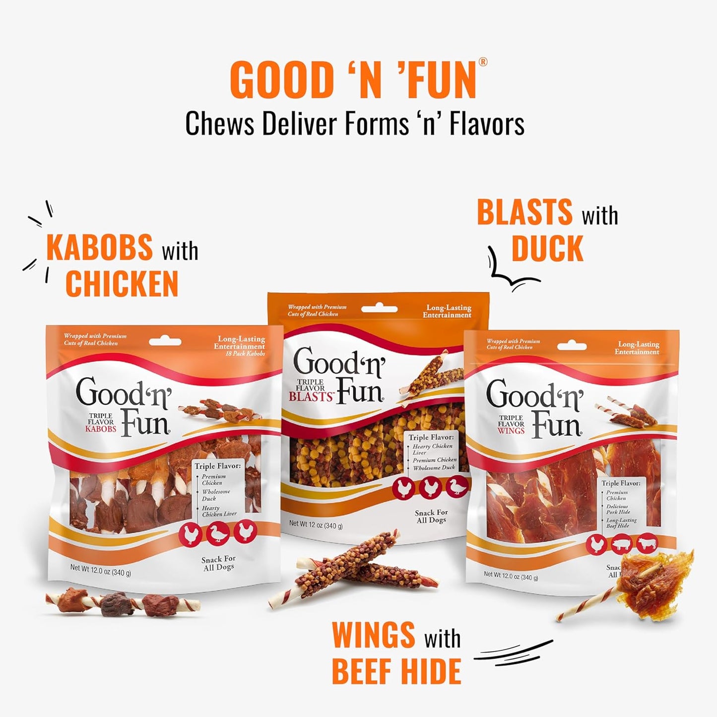 Good N Fun Triple Flavor Kabobs 48 Ounce, Rawhide Snack for All Dogs (2 Pack)