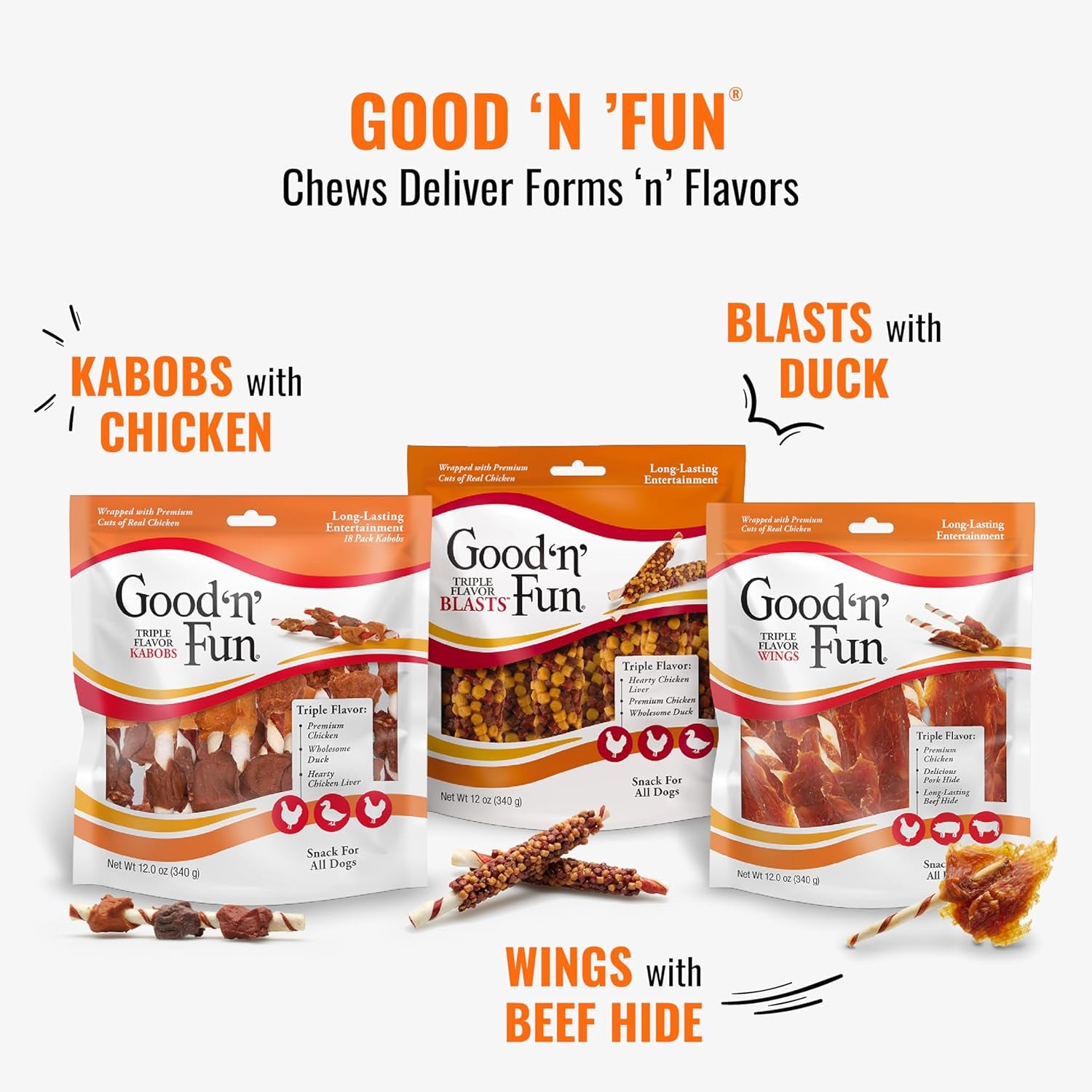 Good N Fun Triple Flavor Kabobs 48 Ounce, Rawhide Snack for All Dogs (2 Pack)